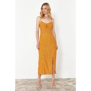 Trendyol Orange Floral Patterned Straight Cut Slit Detail Viscose Midi Woven Dress obraz