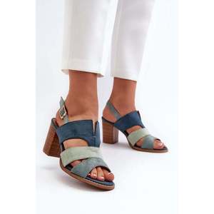 Dámské sandály vyrobené z ekologického semiše s vysokými podpatky, modrá Qutima obraz