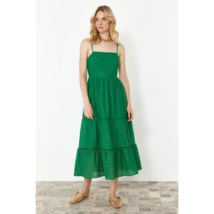 Trendyol Green Waist Maxi Embroidery Woven Dress obraz