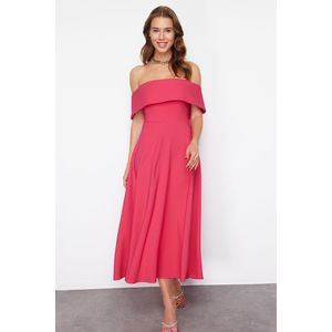 Trendyol Fuchsia Carmen Collar A-Line Elegant Evening Dress obraz
