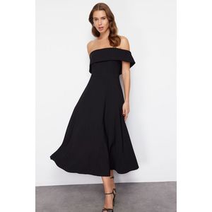 Trendyol Black Collar Detailed Waist Opening/Skater Woven Elegant Evening Dress obraz