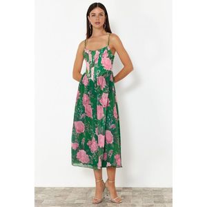 Trendyol Green-Multicolor Open Waist/Skater Lined Corset Detailed Tulle Elegant Evening Dress obraz