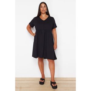 Trendyol Curve Black More Sustainable Drawstring Detailed Mini Knitted Dress obraz