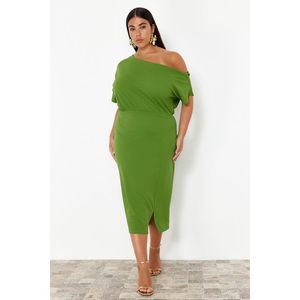 Trendyol Curve Green One Shoulder Midi Knitted Dress obraz