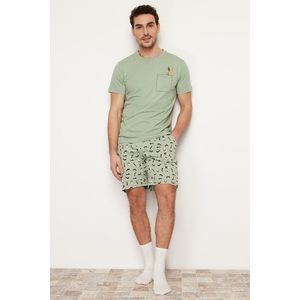 Trendyol Green Regular Fit Printed Knitted Shorts Pajamas Set obraz