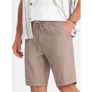Ombre Men's linen blend short shorts - light brown obraz