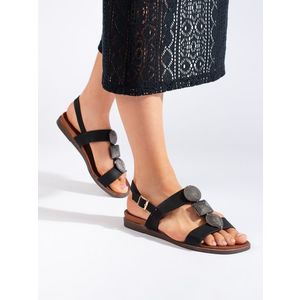SERGIO LEONE Women's Black Comfortable Flat Sandals obraz