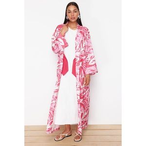 Trendyol Fuchsia Tropical Patterned Long Woven Kimono & Kaftan obraz