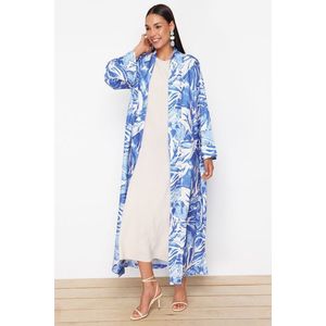 Trendyol Blue Tropical Patterned Long Woven Kimono & Kaftan obraz