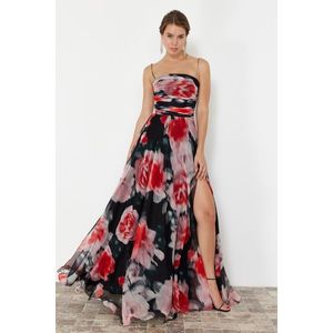 Trendyol Fuchsia-Multicolored Floral Woven Long Evening Dress obraz