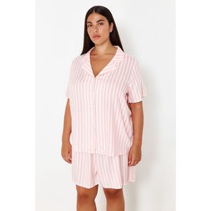 Trendyol Curve Pink Shirt Collar Striped Woven Pajama Set obraz