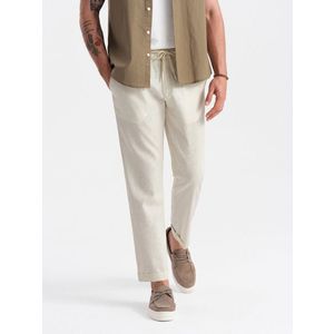 Ombre Men's linen blend roll-up chino pants - cream obraz