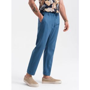 Ombre Men's linen blend chino roll-up pants - blue denim obraz