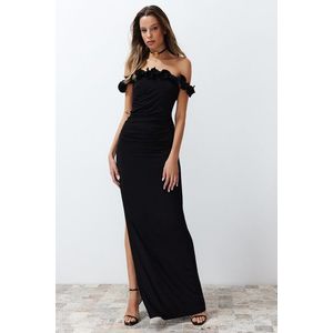 Trendyol Black Fitted Knitted Long Evening Evening Dress obraz