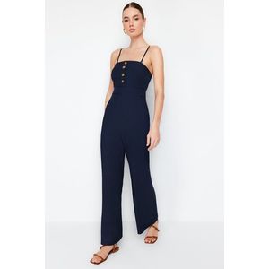 Trendyol Navy Blue Maxi Woven Jumpsuit with Removable Straps and Button Detail obraz