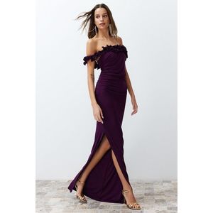 Trendyol Damson Fitted Knitted Long Evening Evening Dress obraz