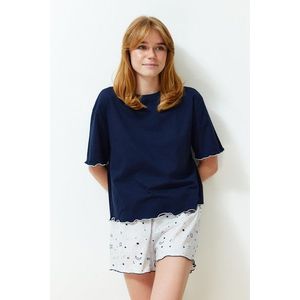 Trendyol Navy Blue 100% Cotton Galaxy Patterned Knitted Pajamas Set obraz