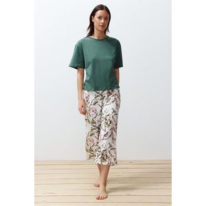 Trendyol Green 100% Cotton Floral Capri Knitted Pajamas Set obraz