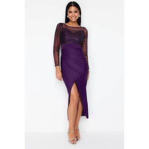 Trendyol Purple Sequin Tulle Knitted Long Stylish Evening Dress obraz
