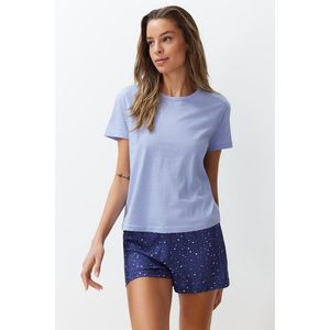 Trendyol Blue 100% Cotton Star Pattern Knitted Pajamas Set obraz