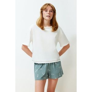 Trendyol White 100% Cotton Geometric Patterned Knitted Pajamas Set obraz