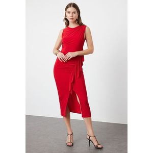 Trendyol Limited Edition Red Fitted Flounce Dress obraz