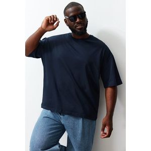 Trendyol Plus Size Navy Blue Oversize Comfortable Basic 100% Cotton T-Shirt obraz
