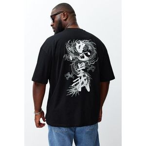 Trendyol Plus Size Black Oversize/Wide-Fit Oriental 100% Cotton T-shirt obraz
