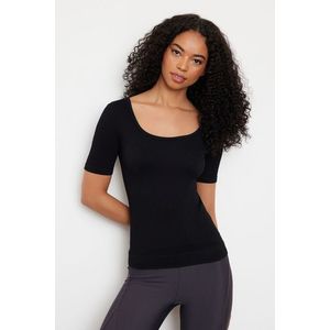 Trendyol Black Seamless/Seamless Extra Elastic Square Neck Knitted Sports Top/Blouse obraz