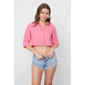 Trendyol Pink Crop Woven Backless Linen Look Shirt obraz