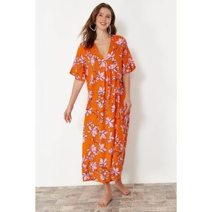 Trendyol Floral Patterned Wide Fit Midi Woven Beach Dress obraz