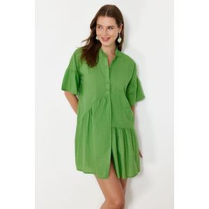 Trendyol Green Wide Fit Mini Woven Ruffle Beach Dress obraz