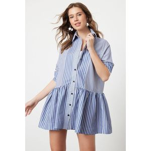 Trendyol Blue Striped Wide Fit Mini Woven Ruffle Beach Dress obraz