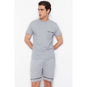 Trendyol Gray Melange Regular Fit Pajamas Set with Knitted Shorts obraz