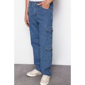 Trendyol Light Blue Men's Cargo Pocket Wide Cut Jeans Loose Denim Trousers obraz