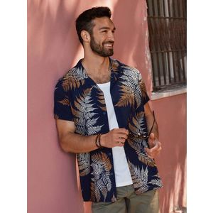 Ombre Men's patterned viscose shirt with short sleeves - fern obraz