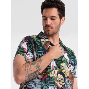 Ombre Men's short sleeve patterned viscose shirt - jungle obraz