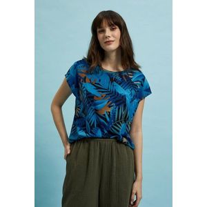 Dámské tričko MOODO s tropickým vzorem - tmavě modrá obraz