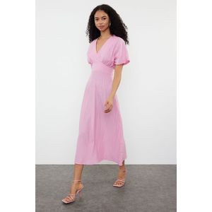 Trendyol Pink A-Line Bodice Detailed V-Neck Maxi Woven Dress obraz