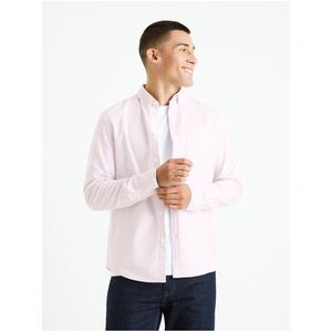 Růžová pánská pruhovaná košile Celio Caoxfordy obraz