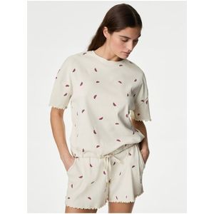 Krémové dámské vzorované tričko se stahovací šňůrkou Marks & Spencer obraz