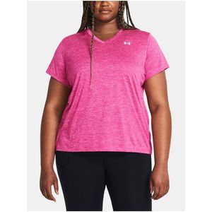 Růžové dámské žíhané tričko Under Armour Tech SSV- Twist obraz