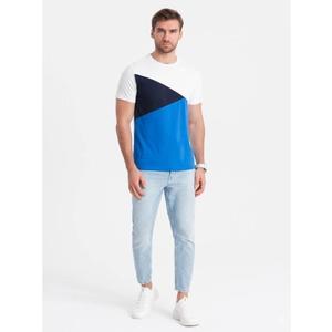 Pánské tříbarevné bavlněné tričko V4 OM-TSCT-0174 bílé a modré obraz