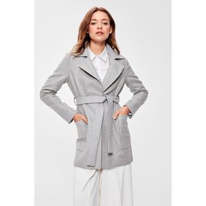 Trendyol Gray Woolen Cachet Coat with Belt obraz