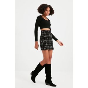 Trendyol Black Plaid Tweed Fabric Mini tkaná sukně obraz