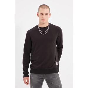 Trendyol Black Crew Neck Regular/Regular Fit Sweatshirt with Slogan Label obraz