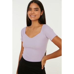 Trendyol Lilac Fitted/Clothing, Ribbed Cotton, Stretchy Knit Blouse obraz