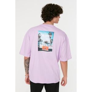 Trendyol Lilac Oversize/Wide Cut Crew Neck Short Sleeve Photo Printed 100% Cotton T-Shirt obraz