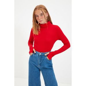 Trendyol Red Fitted Crop Turtleneck Finger Detailed Ribbed Stretchy Knitted Blouse obraz