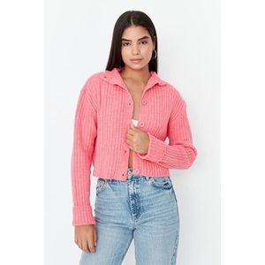 Trendyol Pink Crop Měkký texturovaný pletený svetr s vysokým výstřihem obraz